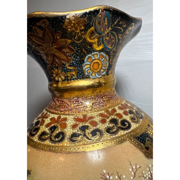 Vintage Satsuma Vase Intricate Gold Detailing Hand Painted Oriental Scene 11.75" - Picture 12 of 13